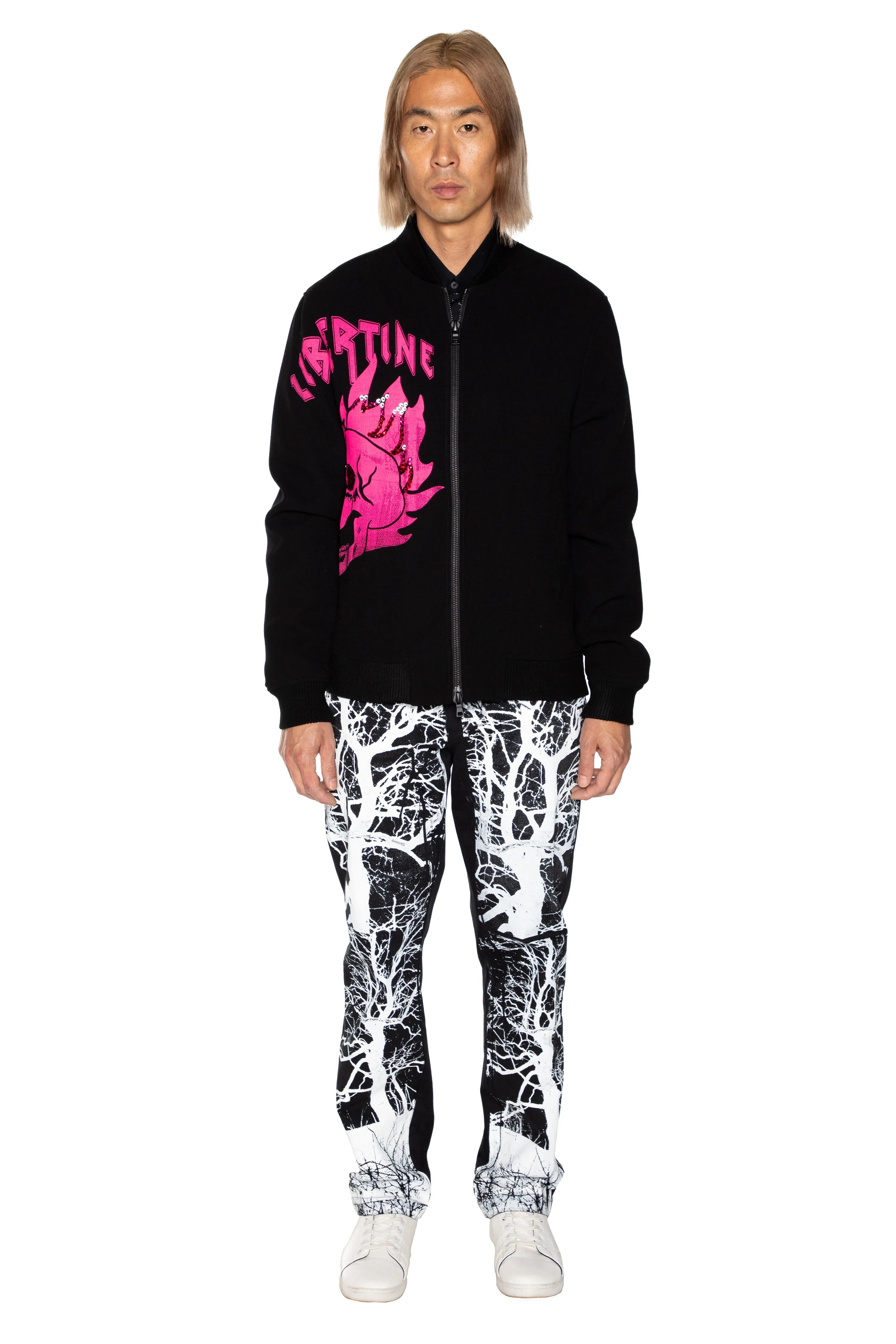 'LIB FLAMING SKULL PINK' BOMBER JACKET