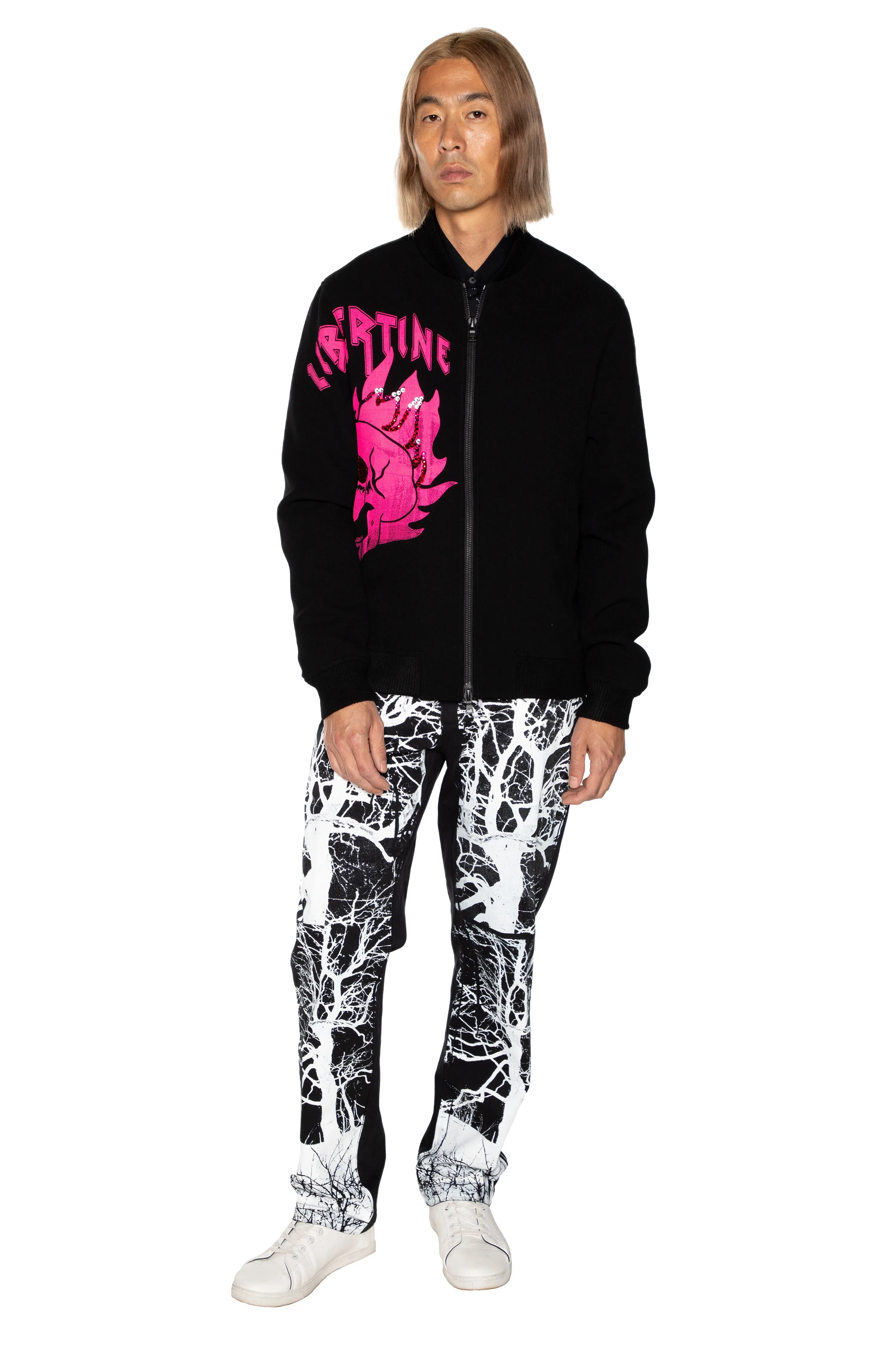 'LIB FLAMING SKULL PINK' BOMBER JACKET