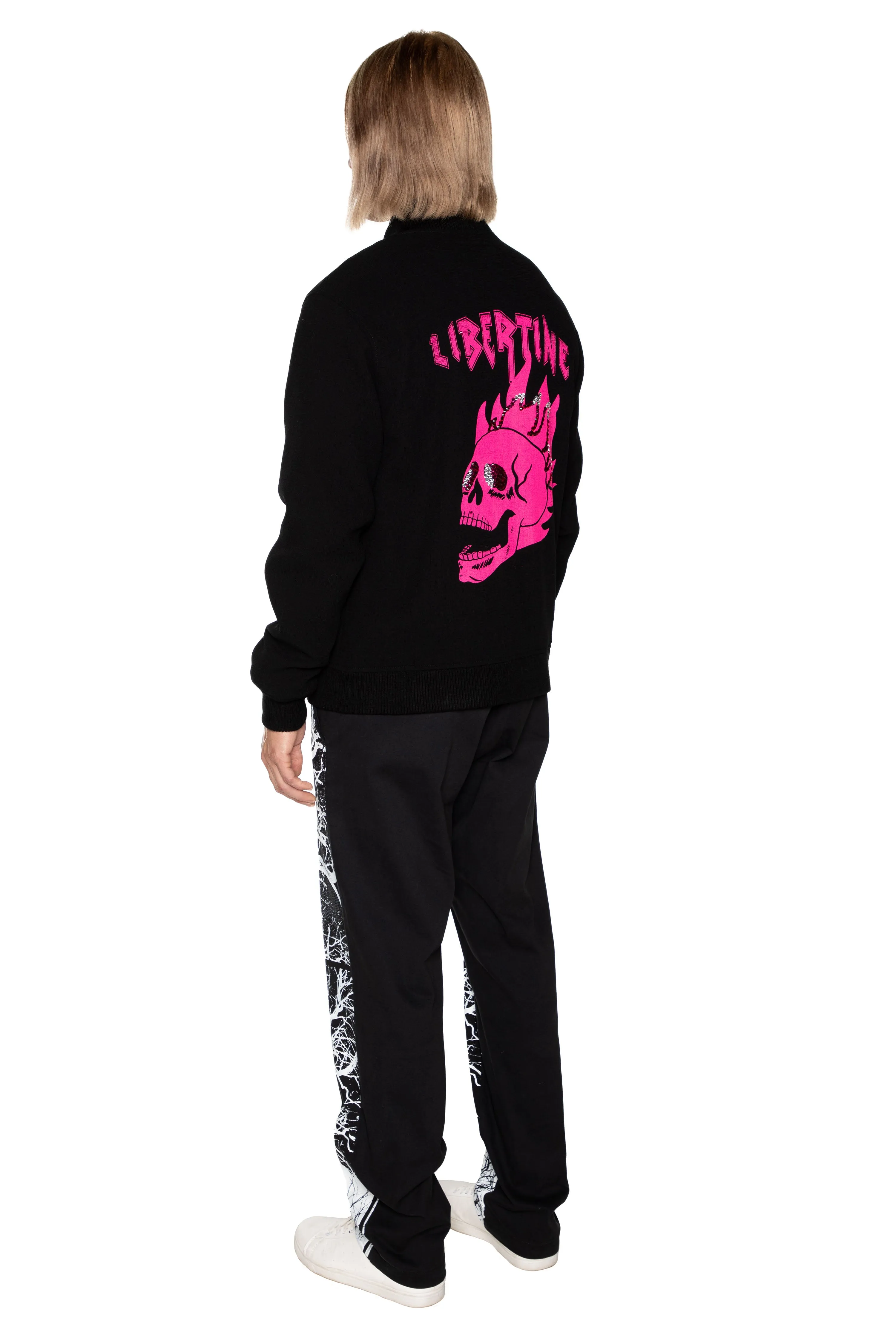 'LIB FLAMING SKULL PINK' BOMBER JACKET