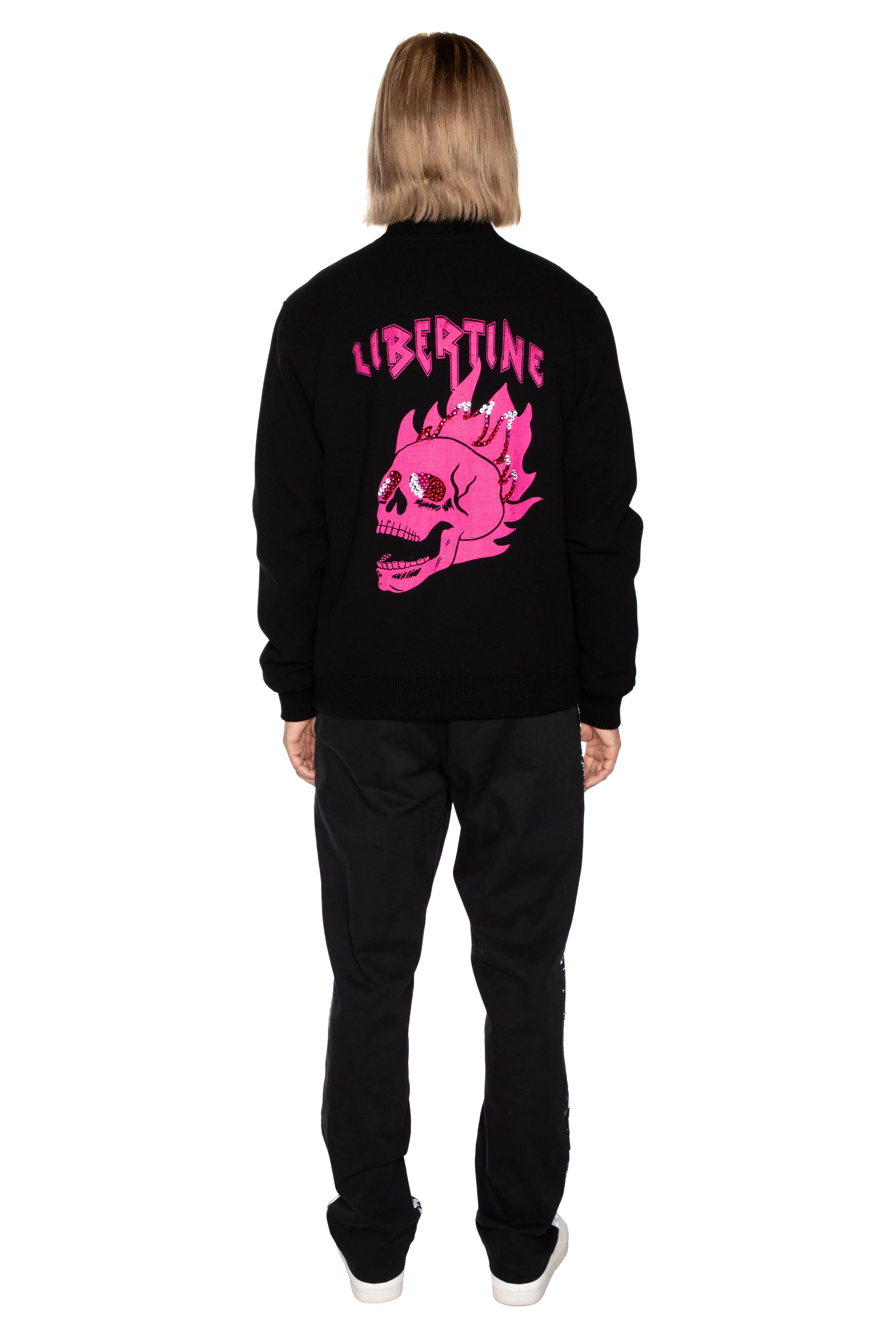 'LIB FLAMING SKULL PINK' BOMBER JACKET