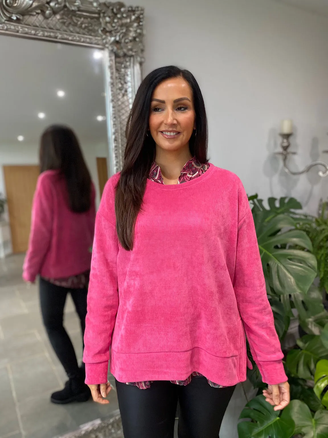 Lipstick Pink Chenille Sweatshirt