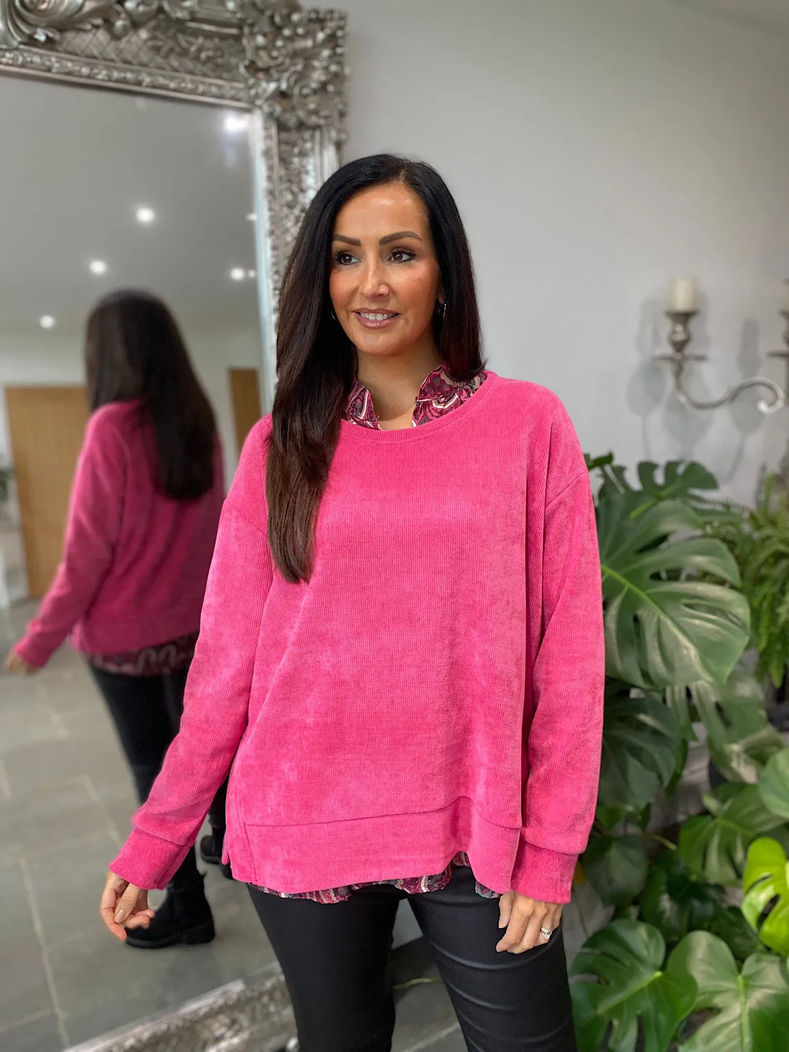 Lipstick Pink Chenille Sweatshirt