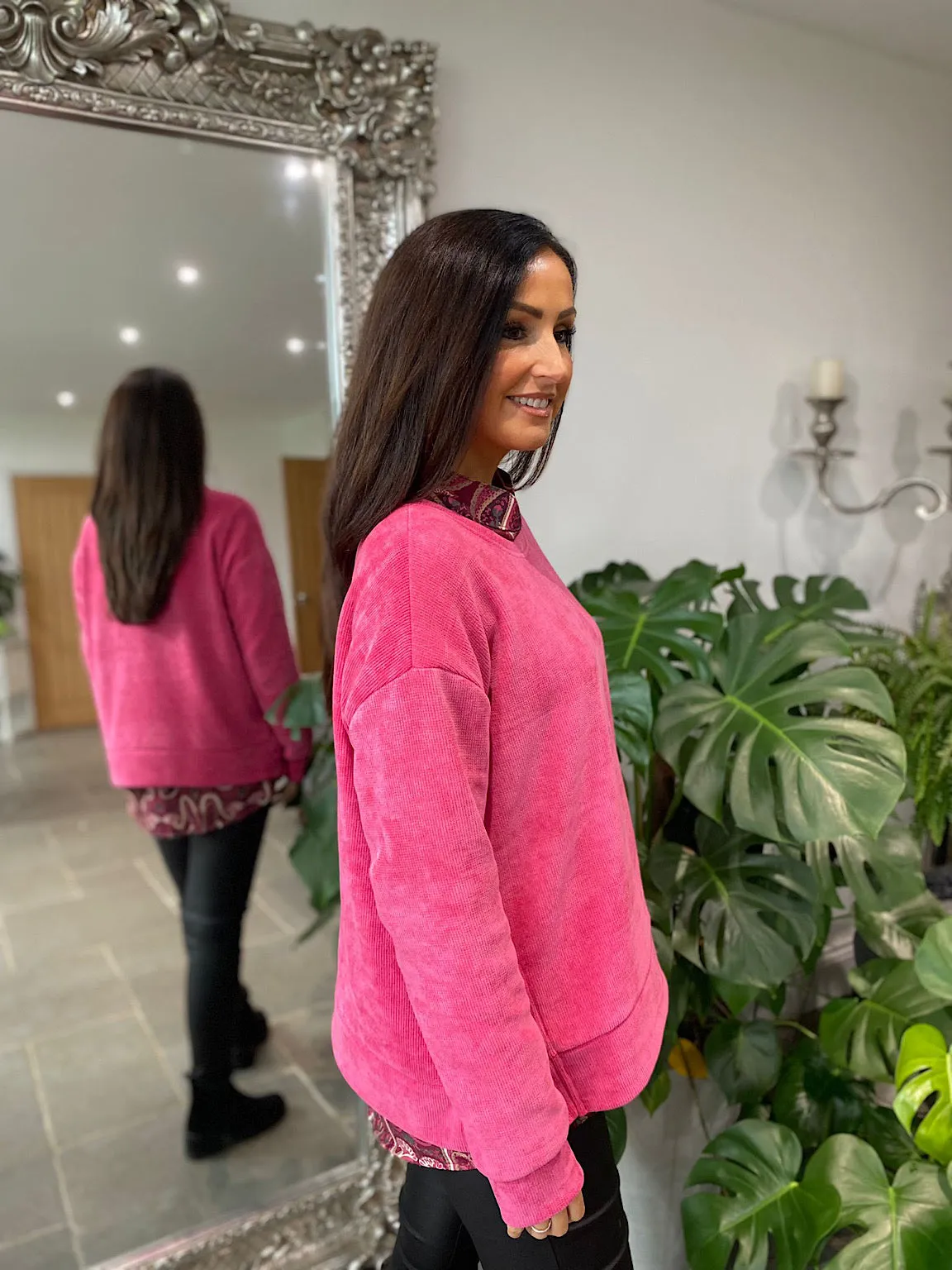 Lipstick Pink Chenille Sweatshirt