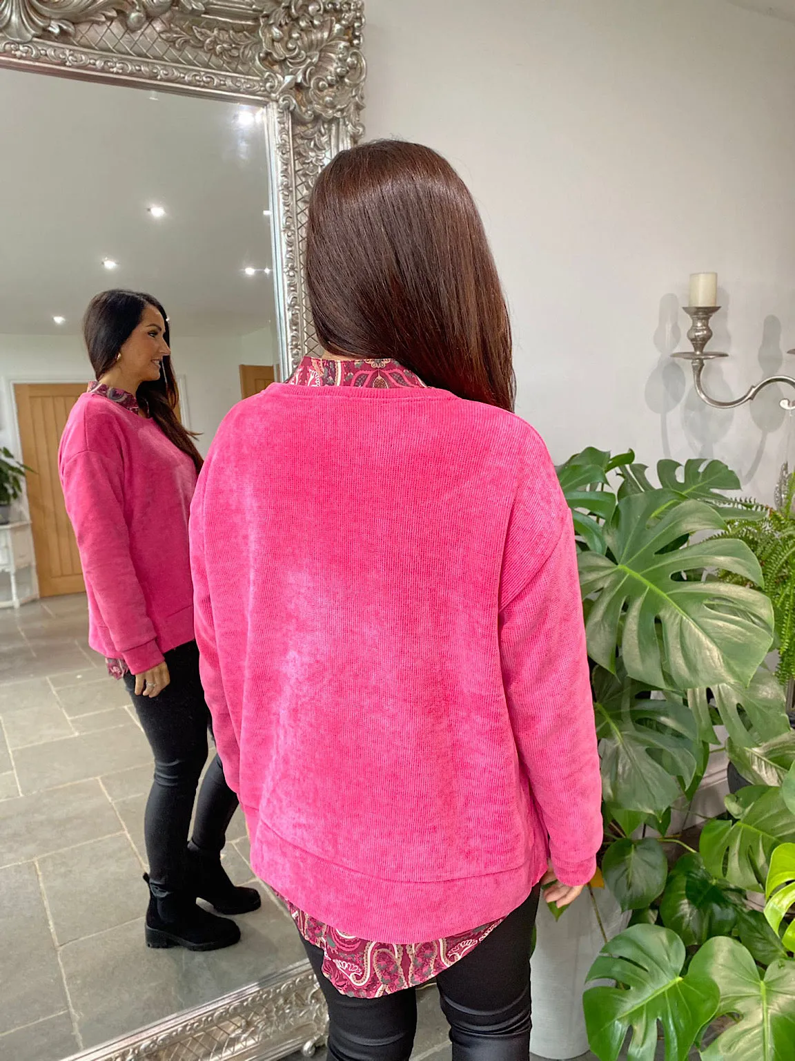 Lipstick Pink Chenille Sweatshirt