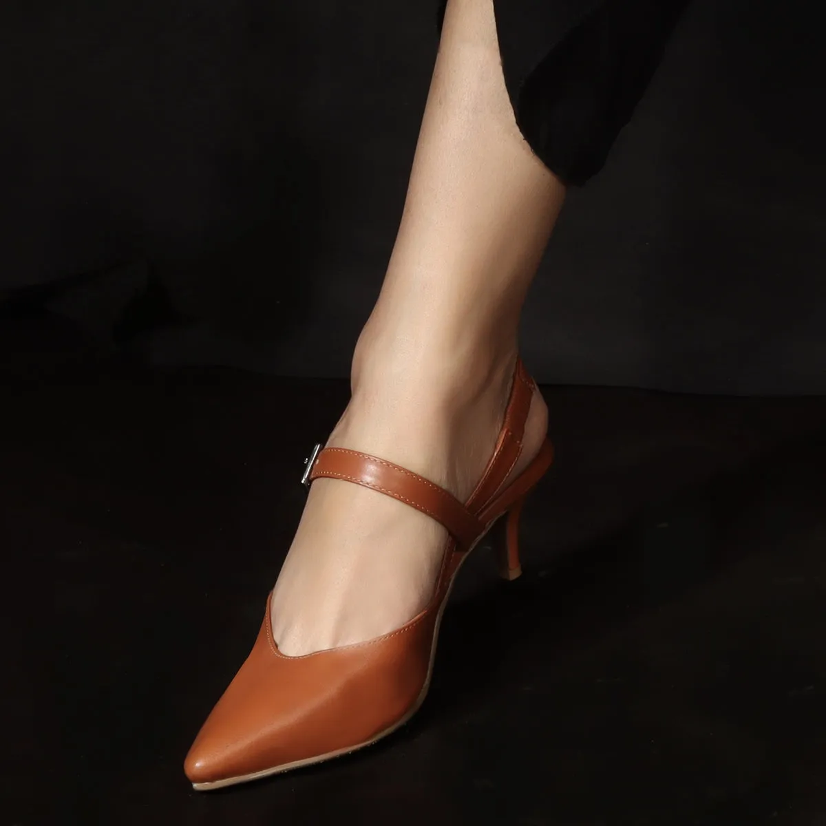 Low Heel Ankle Strap Chic Pointed Toe Slingback Pumps and Classy Kitten Heel By Brune & Bareskin