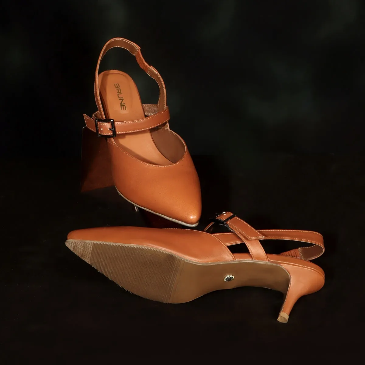 Low Heel Ankle Strap Chic Pointed Toe Slingback Pumps and Classy Kitten Heel By Brune & Bareskin