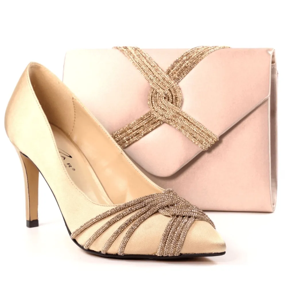 Lunar Tayah Nude Diamante Twist Front Court Heels