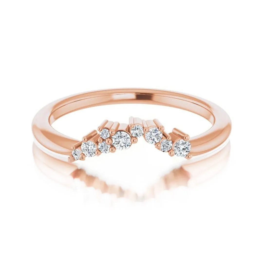 Lydia Band - Prong Set Accented Cluster Curved Wedding Ring