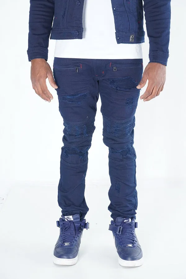 M1926 - Navy Denim Biker Jeans - Makobi Core