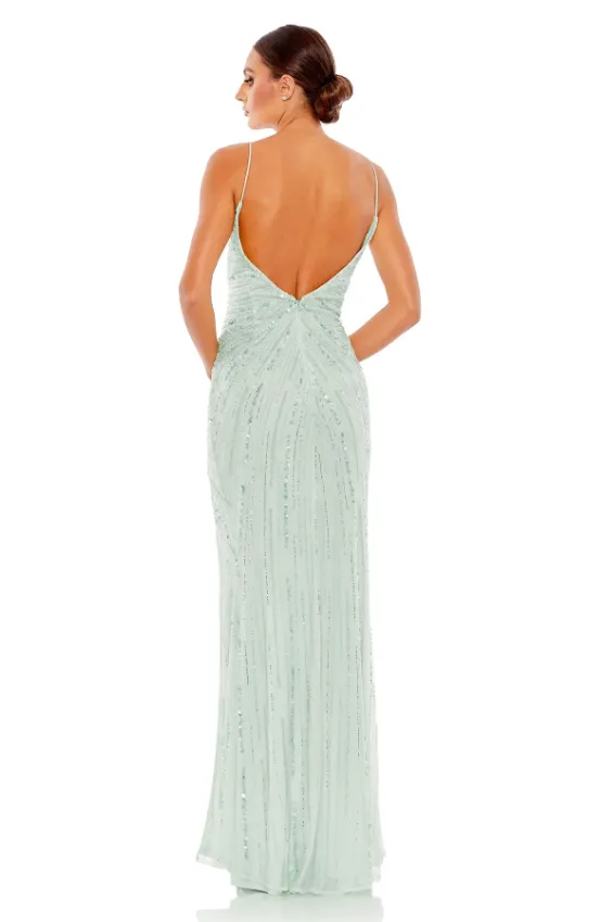 Mac Duggal beaded sleeveless faux wrap gown style 93733