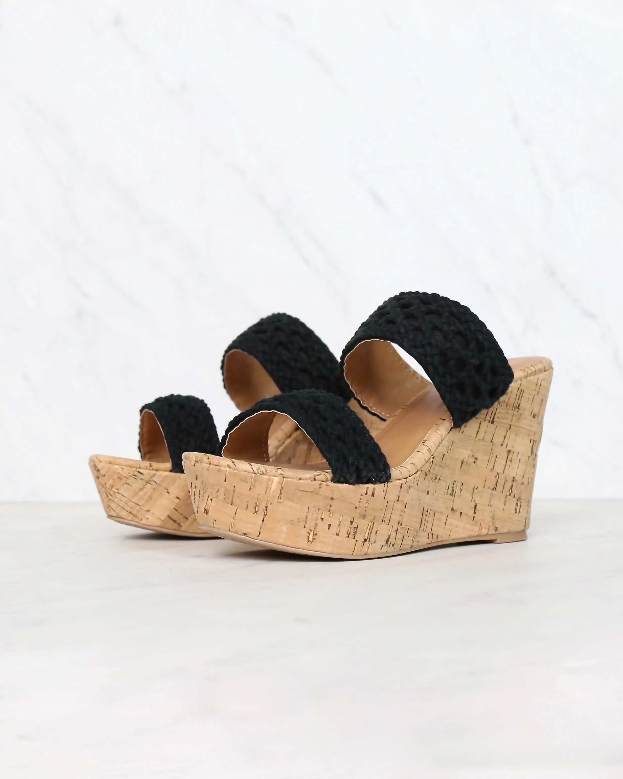 Mademoiselle Crochet Platform Wedges in Black