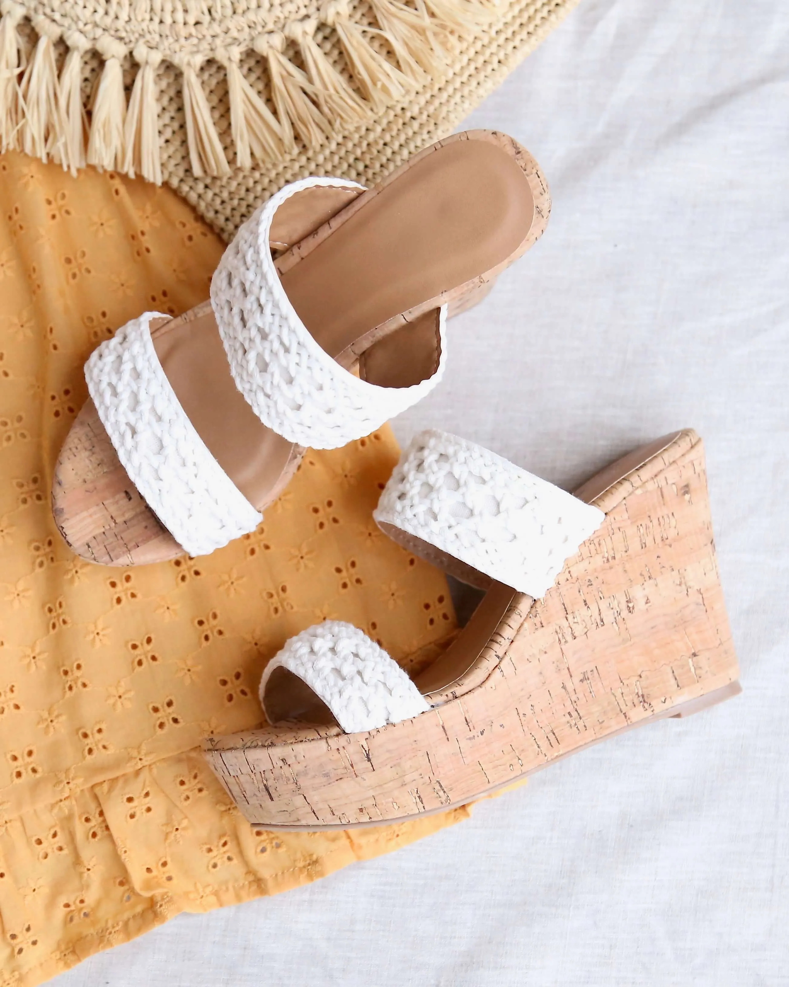 Mademoiselle Crochet Platform Wedges in White