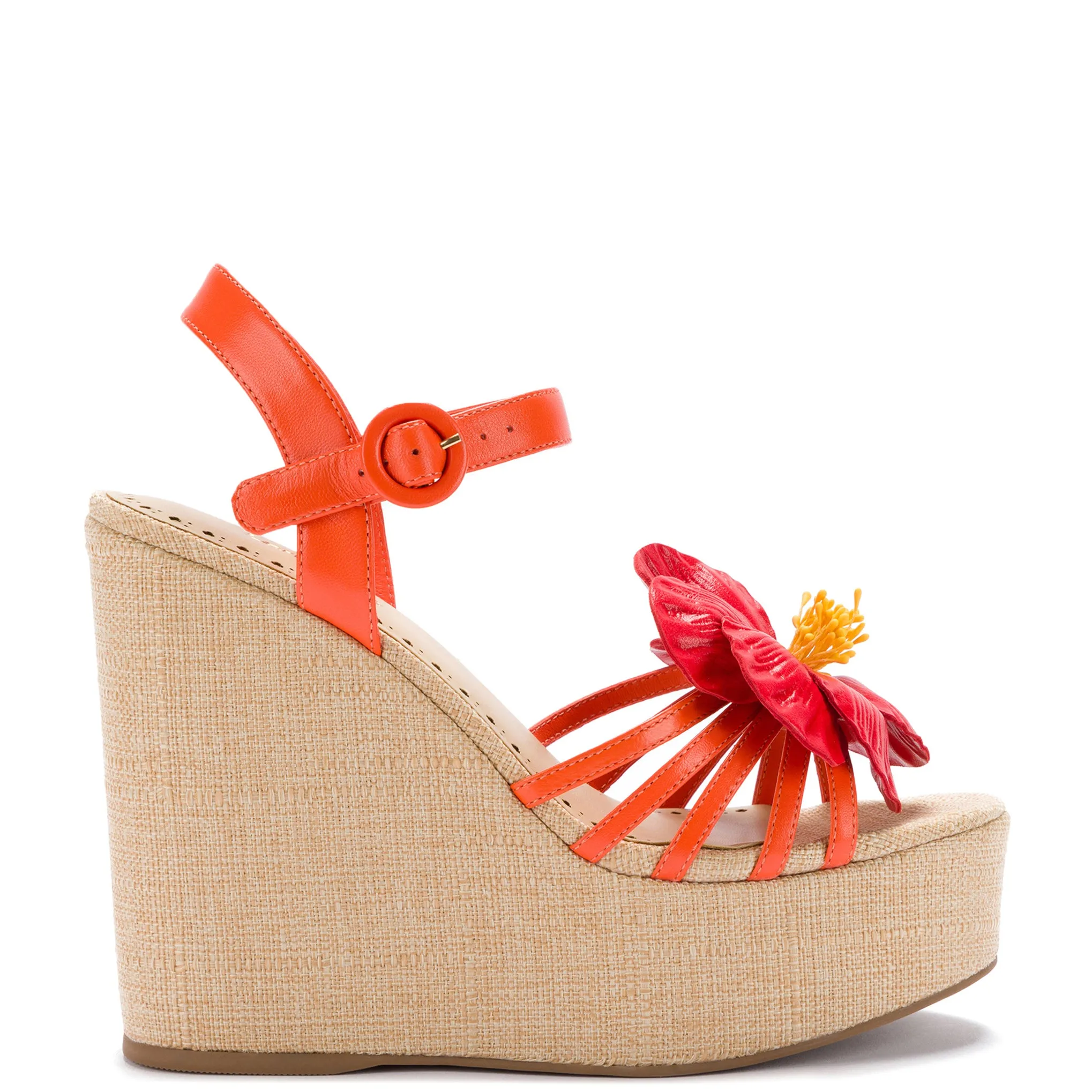 Orange Leather Magnolia Wedge