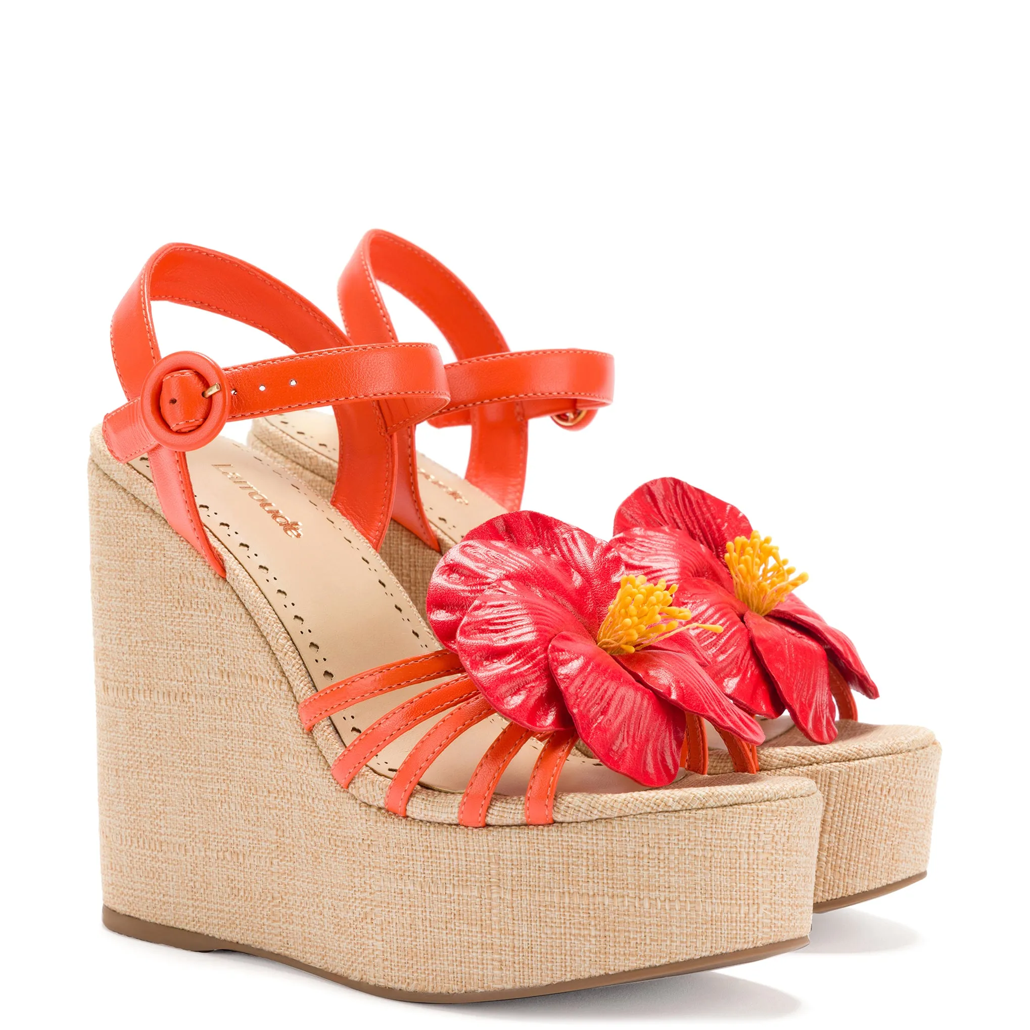 Orange Leather Magnolia Wedge