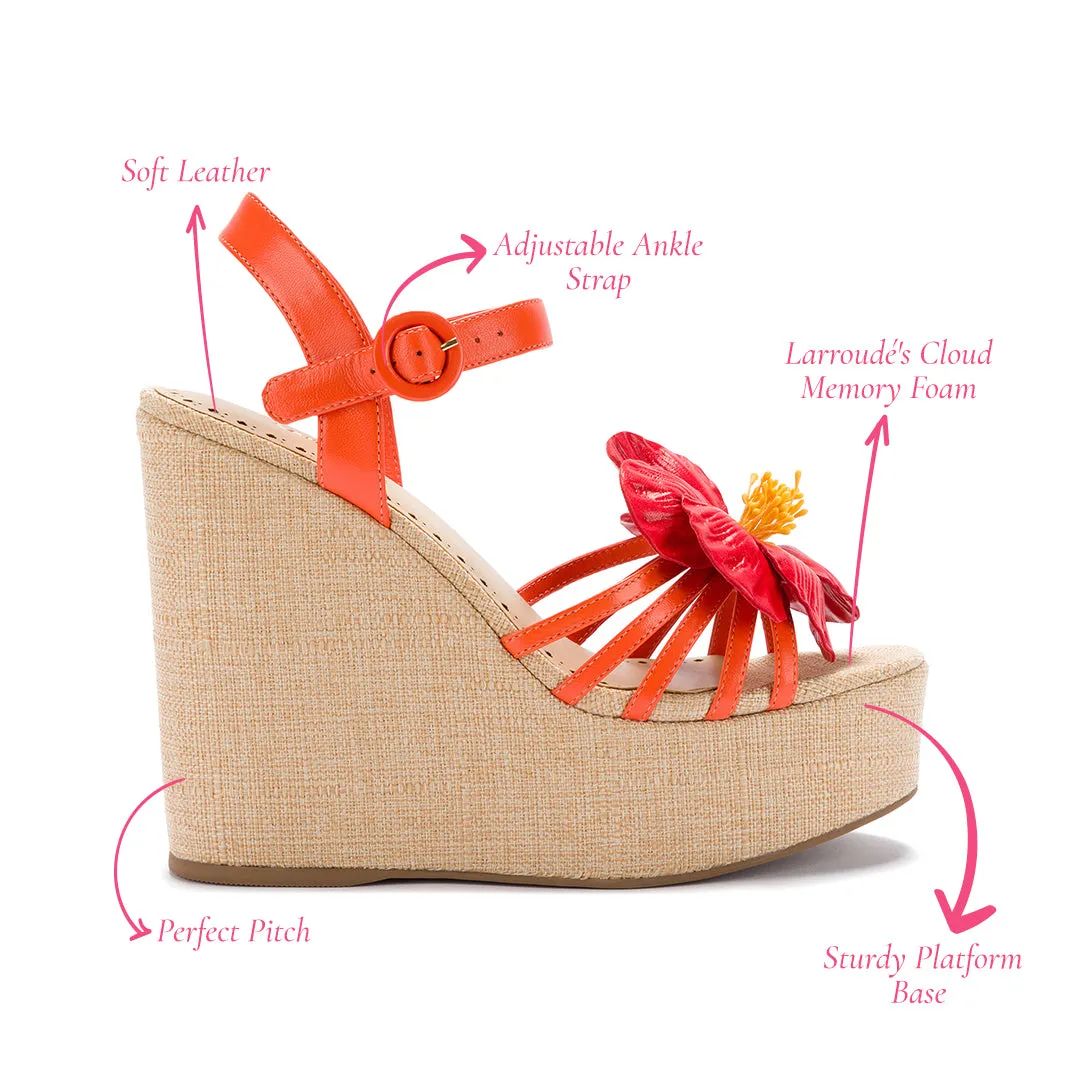 Orange Leather Magnolia Wedge