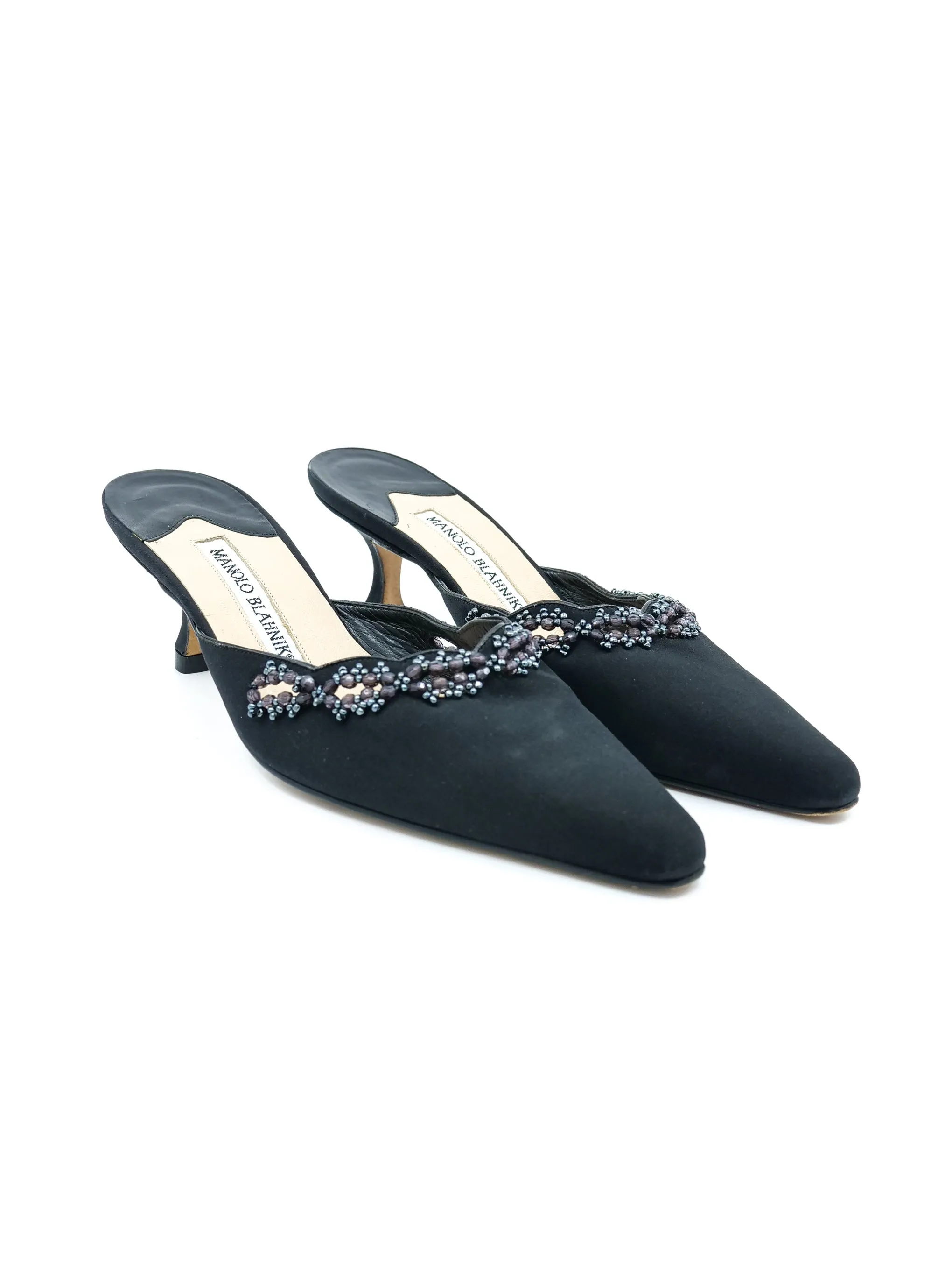 Manolo Blahnik Bead Embellished Mules, 36