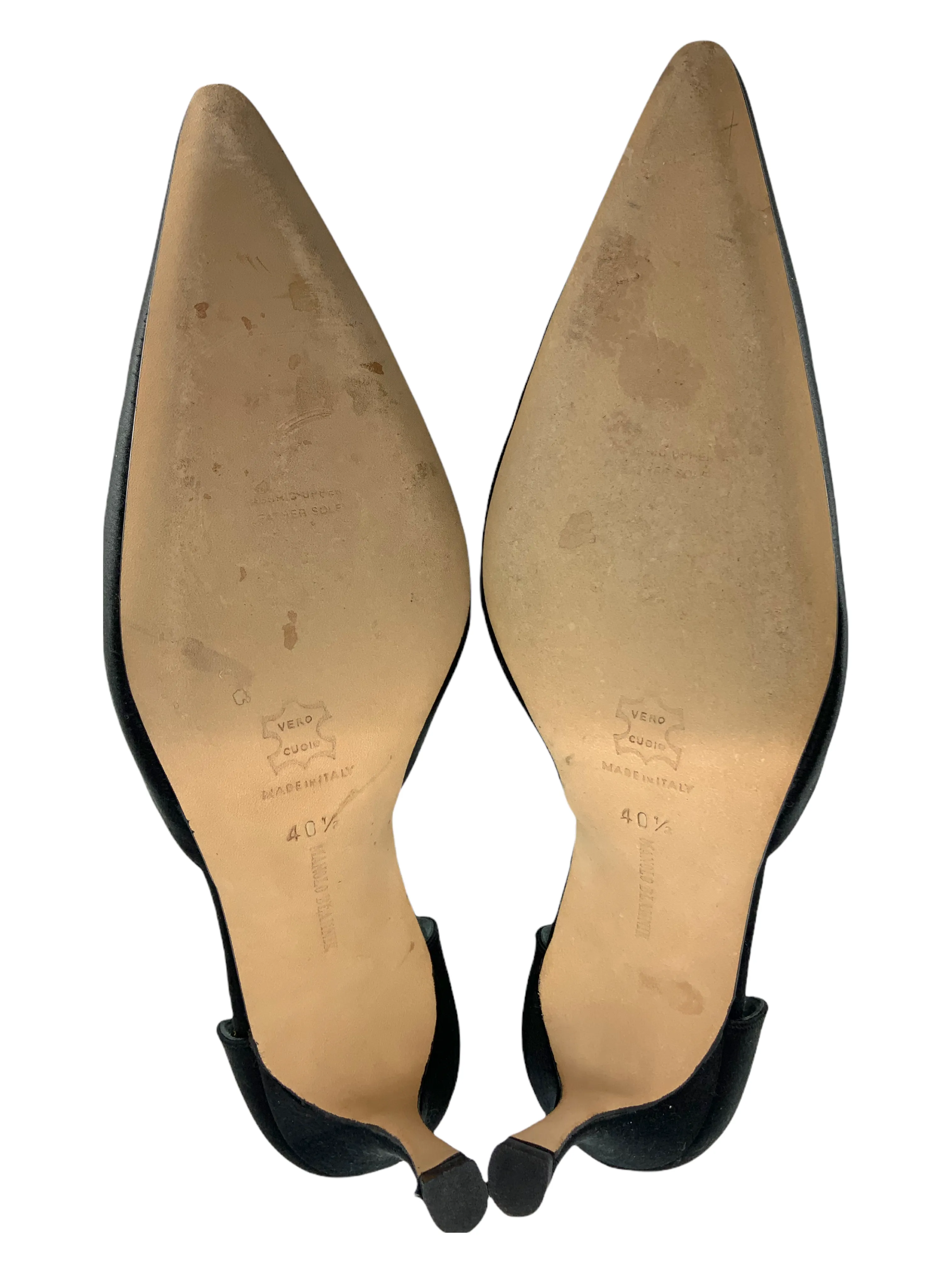 Manolo Blahnik Satin Pumps with Embellishments in Size 10.5.