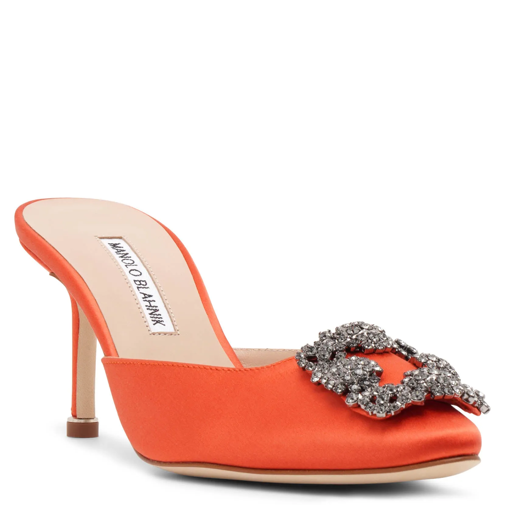 Manolo Blahnik Hangisimu 70 coral satin mules