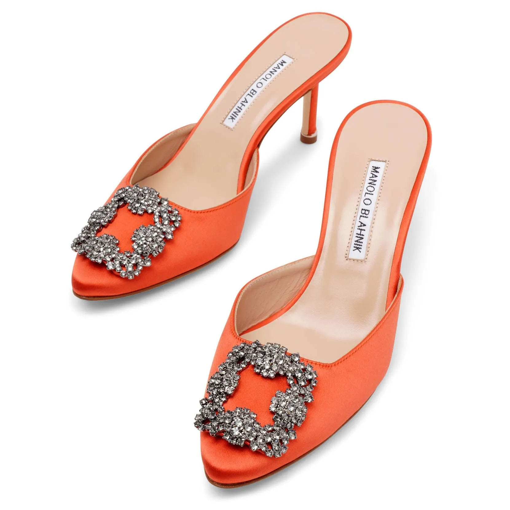 Manolo Blahnik Hangisimu 70 coral satin mules