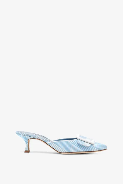 Manolo Blahnik Maysalebi 50 blue grosgrain mules