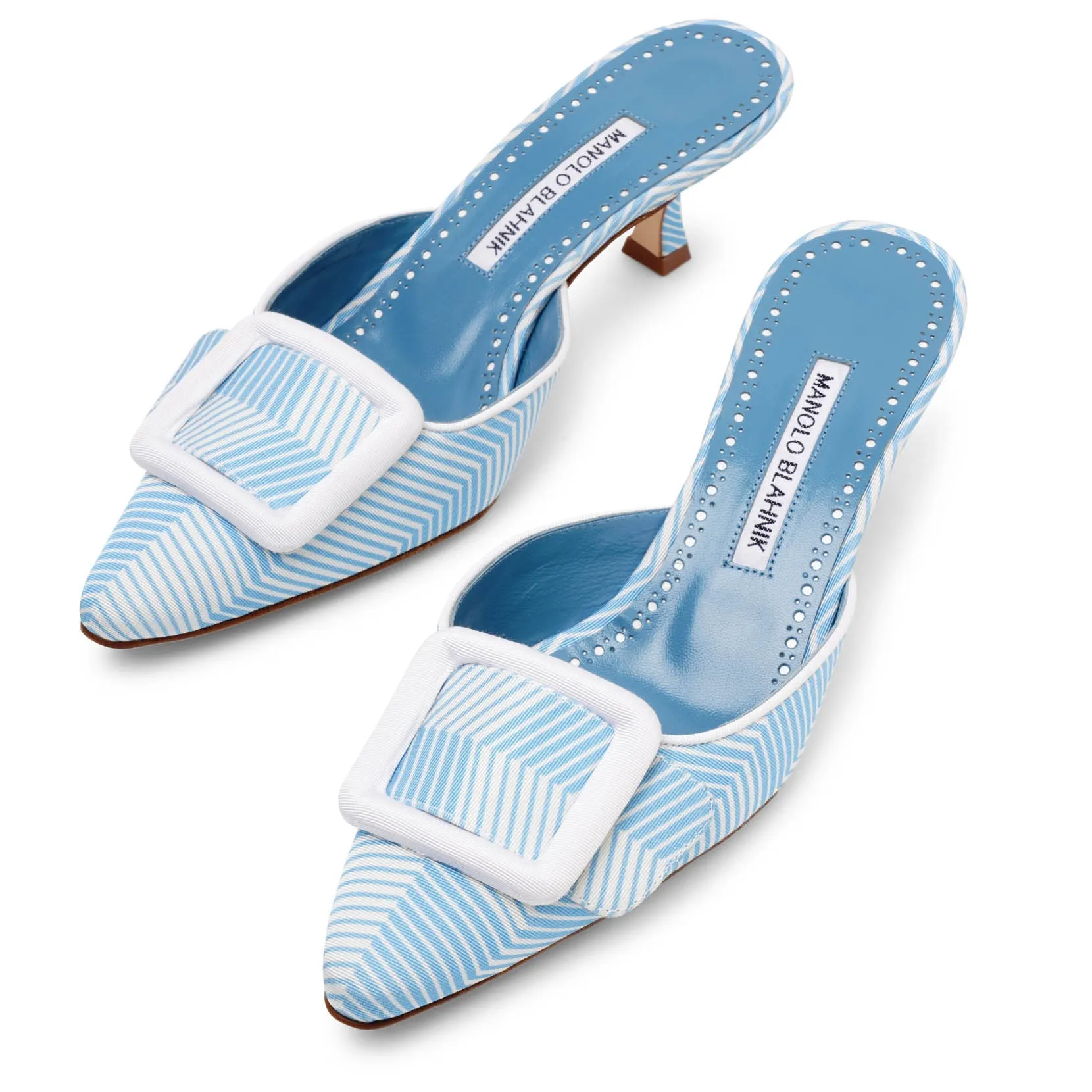 Manolo Blahnik Maysalebi 50 blue grosgrain mules