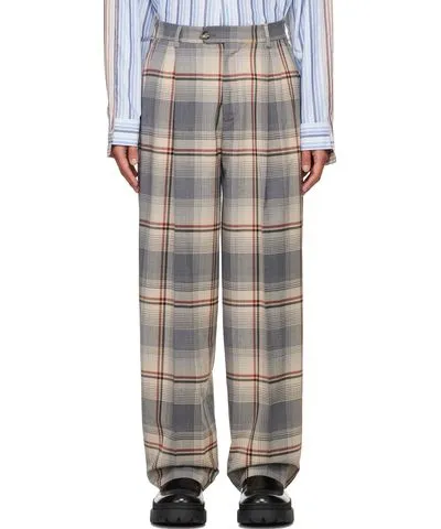 Marni Gray & Beige Checked Trousers