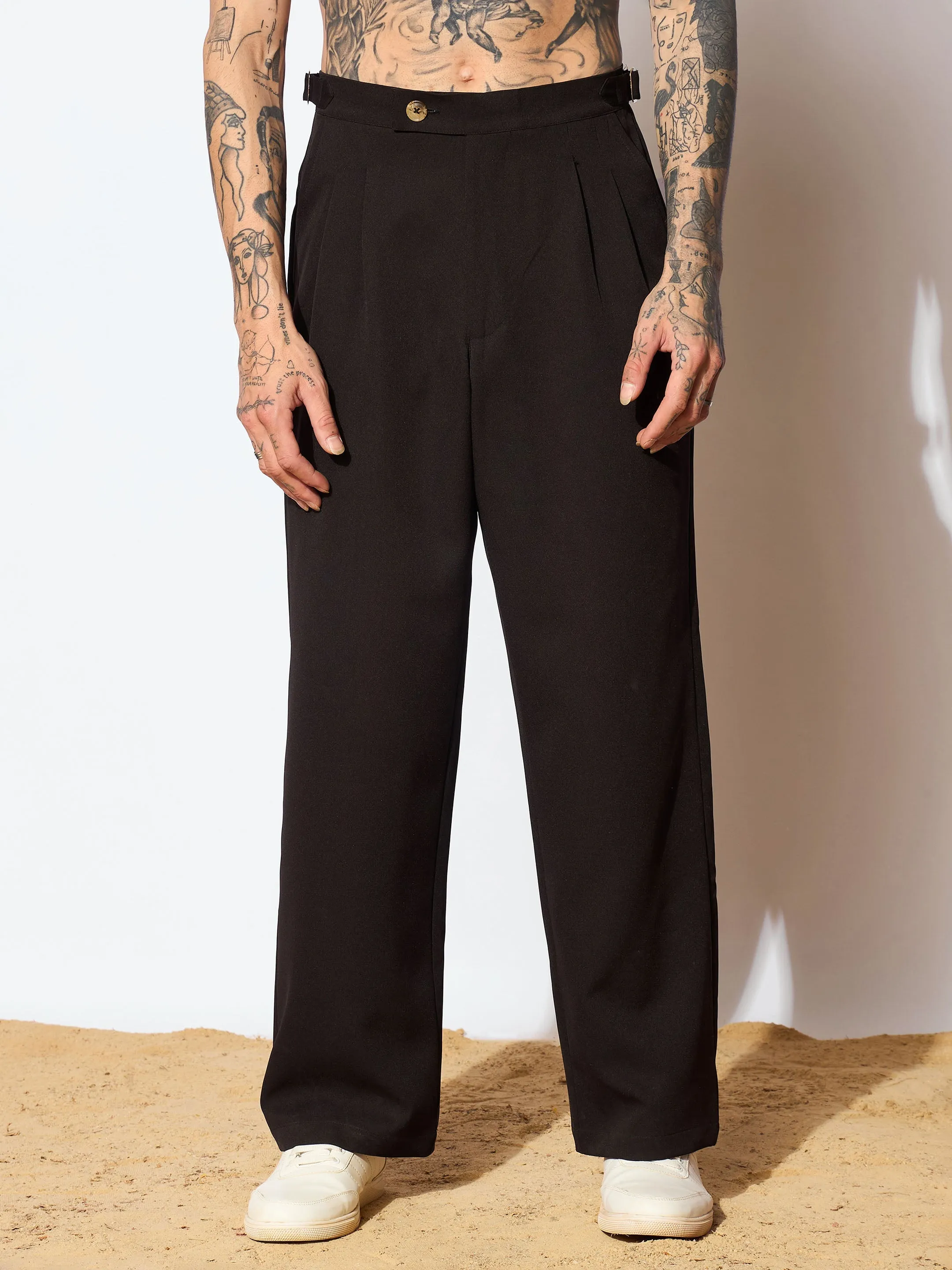 Men Black Korean Relax Fit Trousers