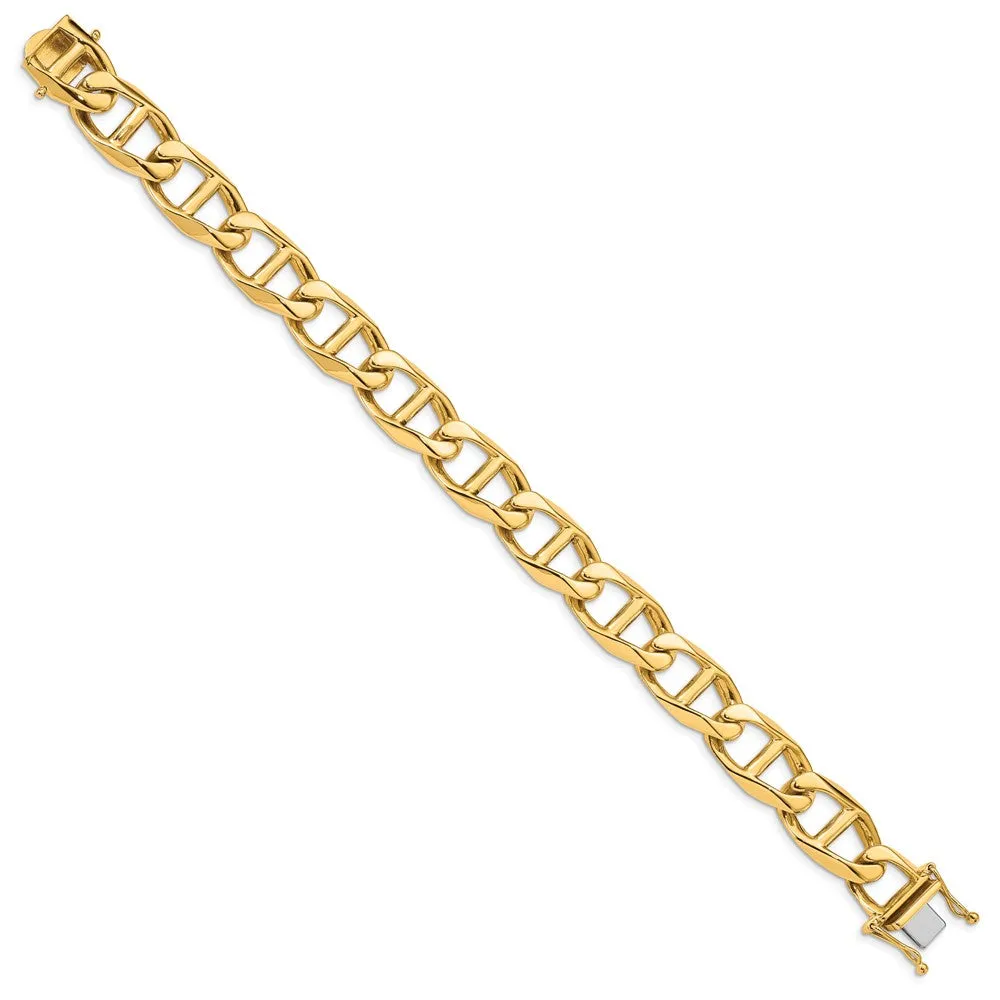 Men's 12.5mm 14K Yellow Gold Solid Anchor Chain Bracelet, 8 Inch