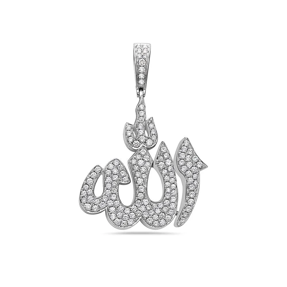 Men's 14K White Gold Allah Pendant with 1.60 CT Diamonds