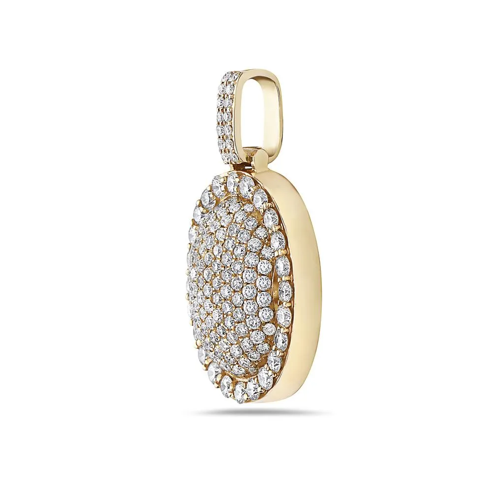 Men's 14K Yellow Gold Oval Pendant with 3.30 CT Diamonds