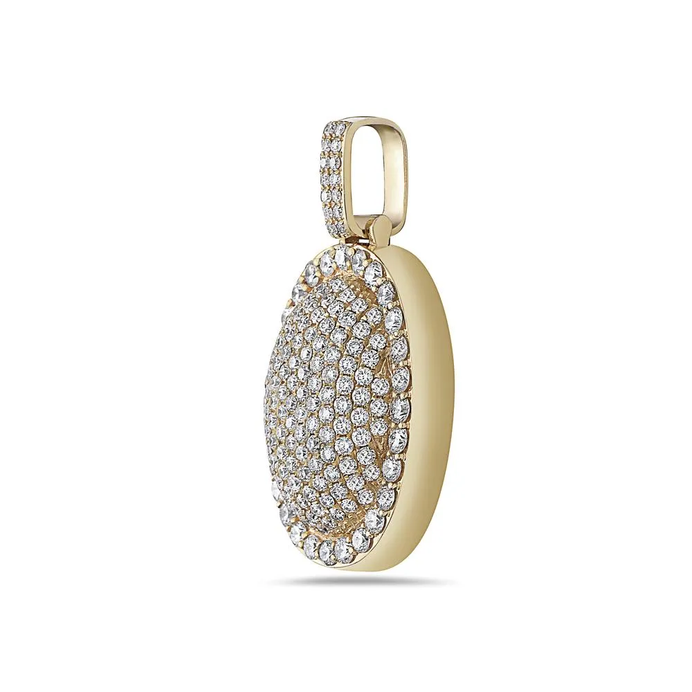 Men's 14K Yellow Gold Oval Pendant with 4.80 CT Diamonds