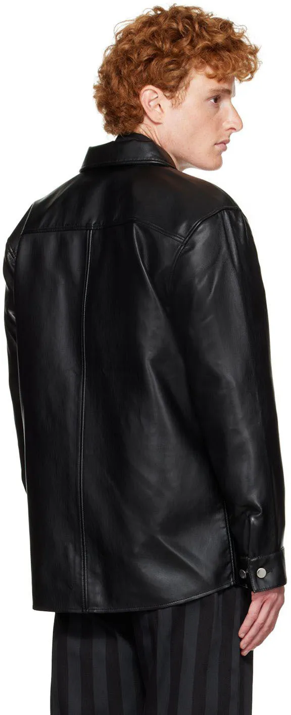 Men’s Black Leather Shirt Jacket Trendy Design