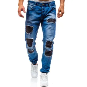 Men's Casual Straight Leg Cotton Jeans with Solid Pattern and Mid Waist