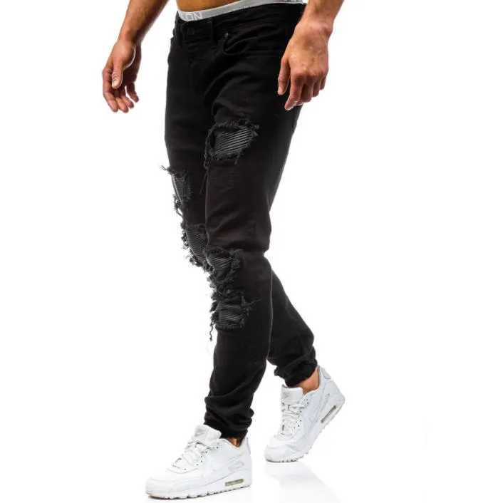 Men's Casual Straight Leg Cotton Jeans with Solid Pattern and Mid Waist