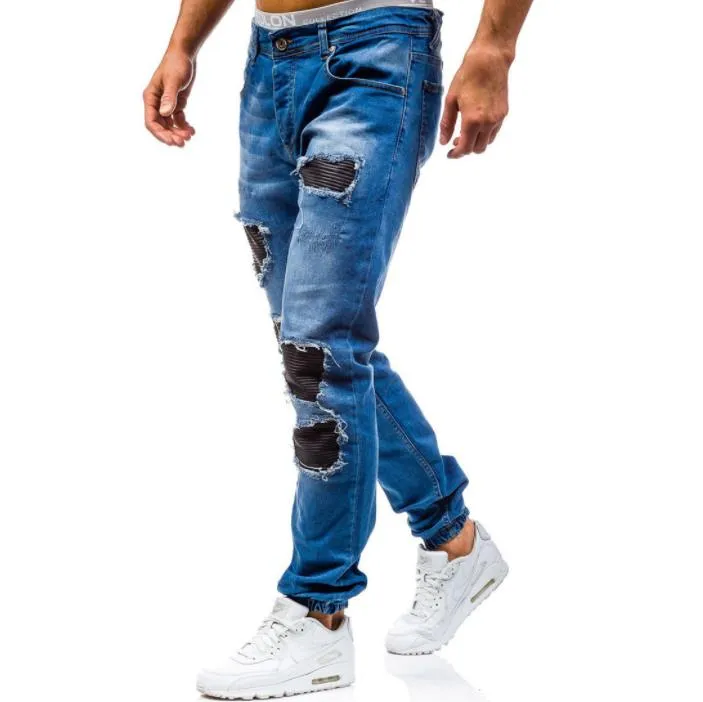 Men's Casual Straight Leg Cotton Jeans with Solid Pattern and Mid Waist