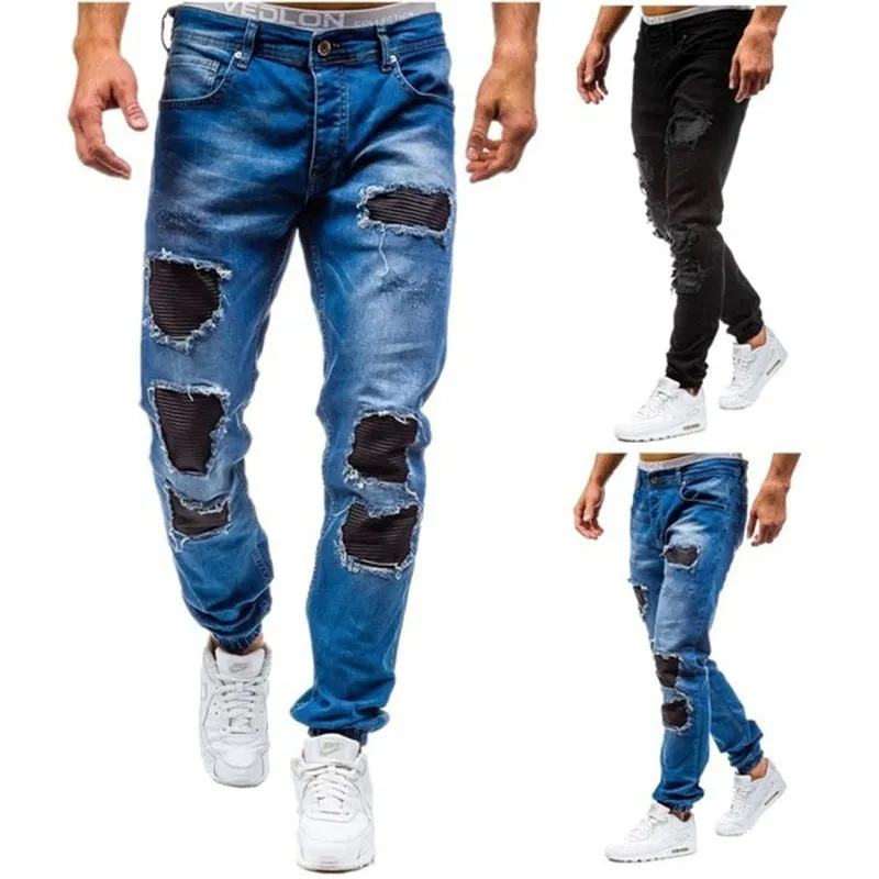 Men's Casual Straight Leg Cotton Jeans with Solid Pattern and Mid Waist