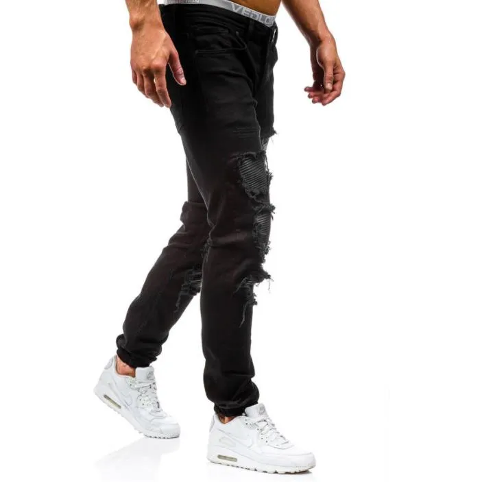 Men's Casual Straight Leg Cotton Jeans with Solid Pattern and Mid Waist