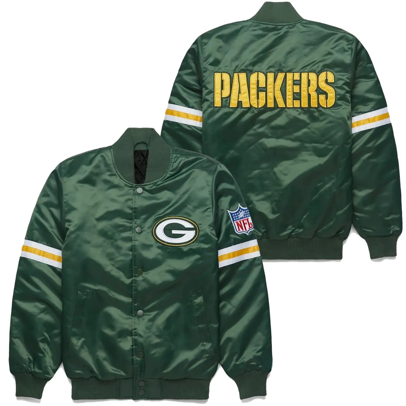 Men's Green Bay Packers NFL Green Full-Snap Bomber Style Varsity Jacket