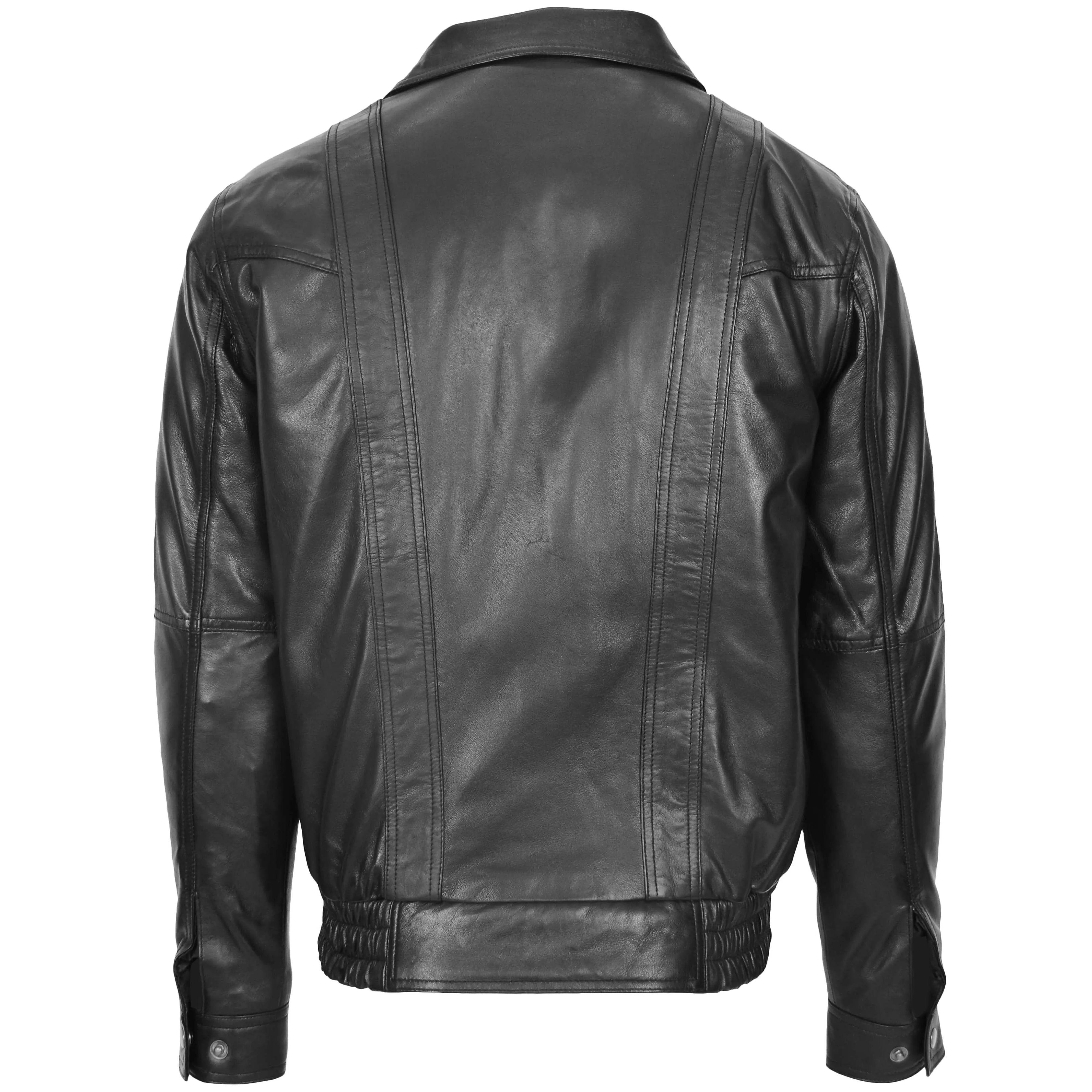 Mens Leather Bomber Blouson Jacket Robert Black