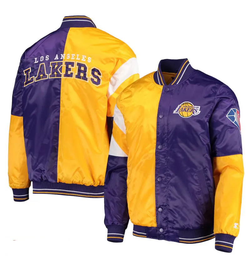 Men's Starter Purple/Gold Los Angeles Lakers NBA 75th Anniversary Leader Color Block Satin - Full-Snap Jacket