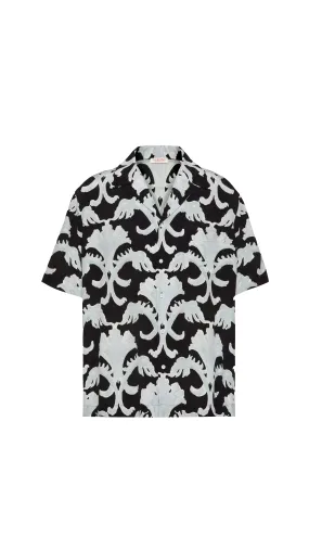 Metamorphos Bowling Shirt - Black Grey Wall Print