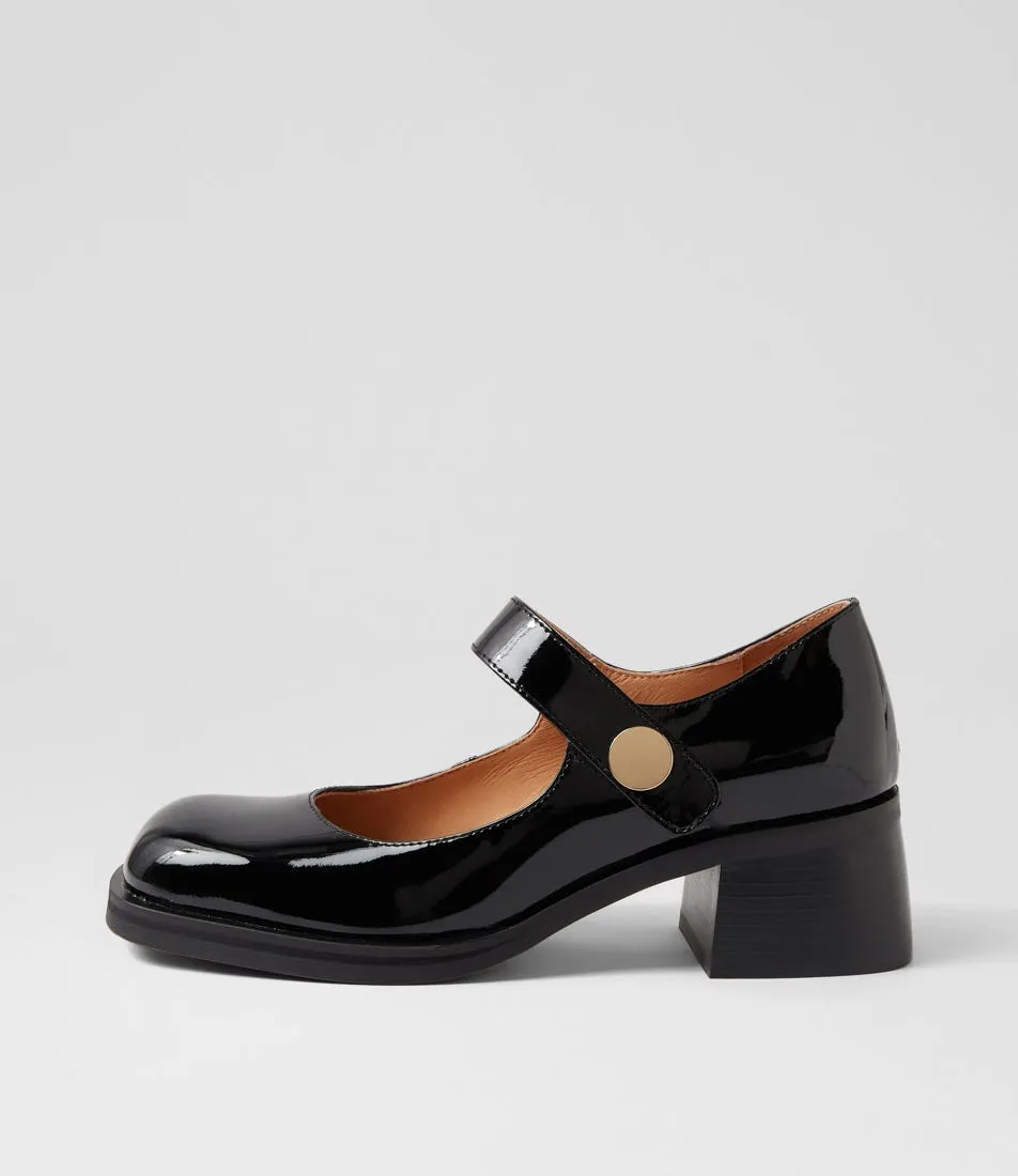 MIDAS Edid Black Patent Leather Mary Jane Heels