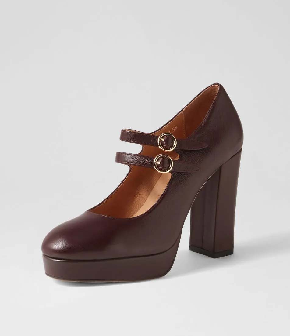 MOLLINI Ainey Burgundy Leather Mary Jane Heels