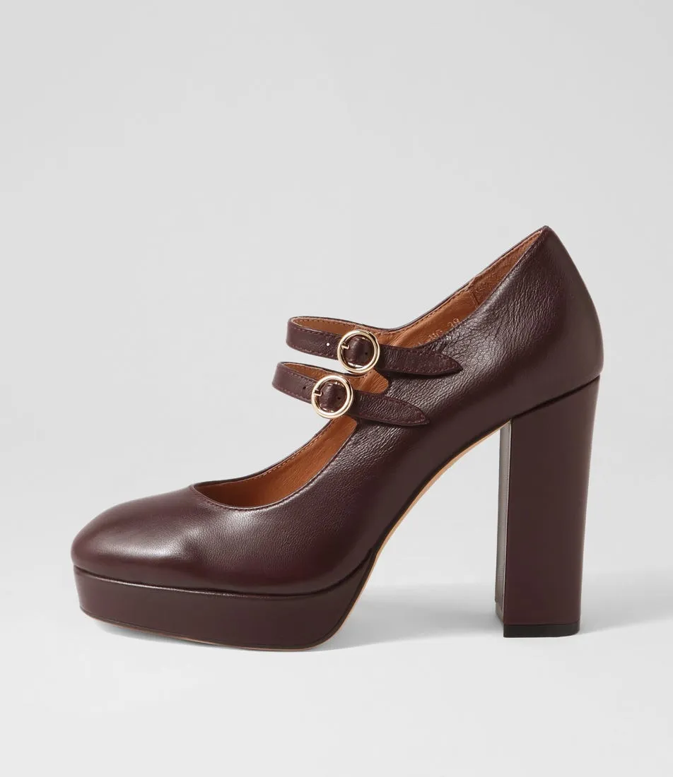 MOLLINI Ainey Burgundy Leather Mary Jane Heels