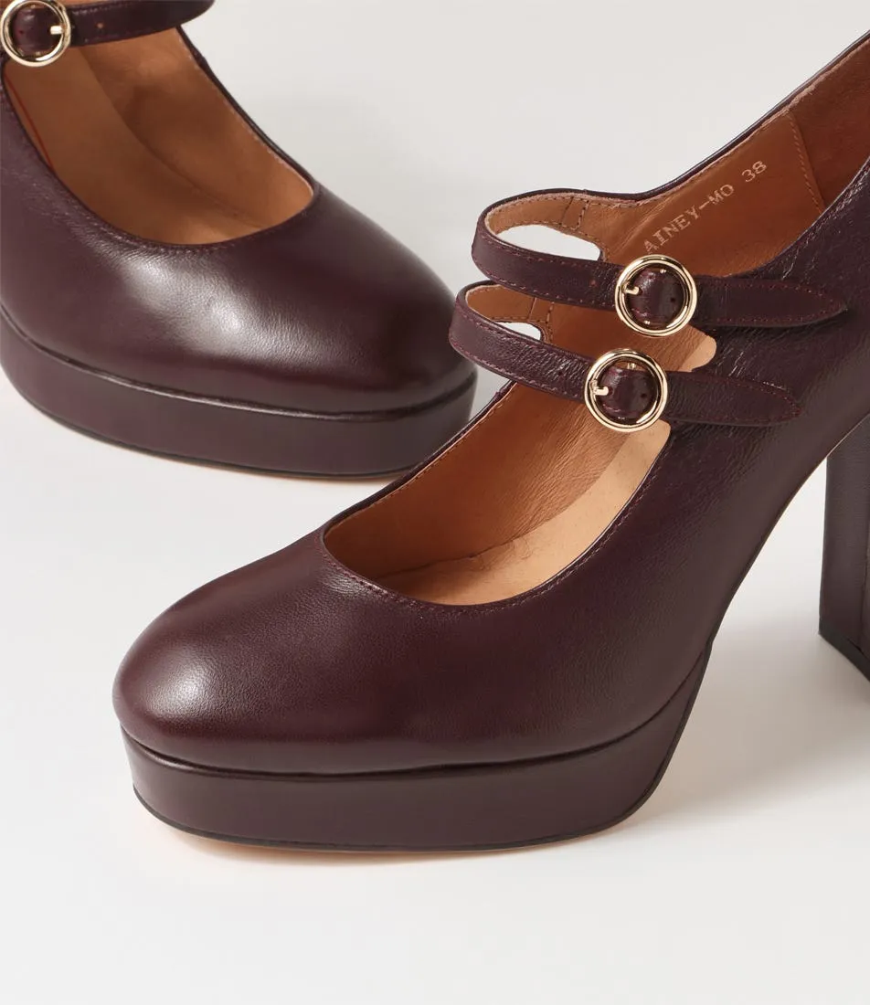 MOLLINI Ainey Burgundy Leather Mary Jane Heels