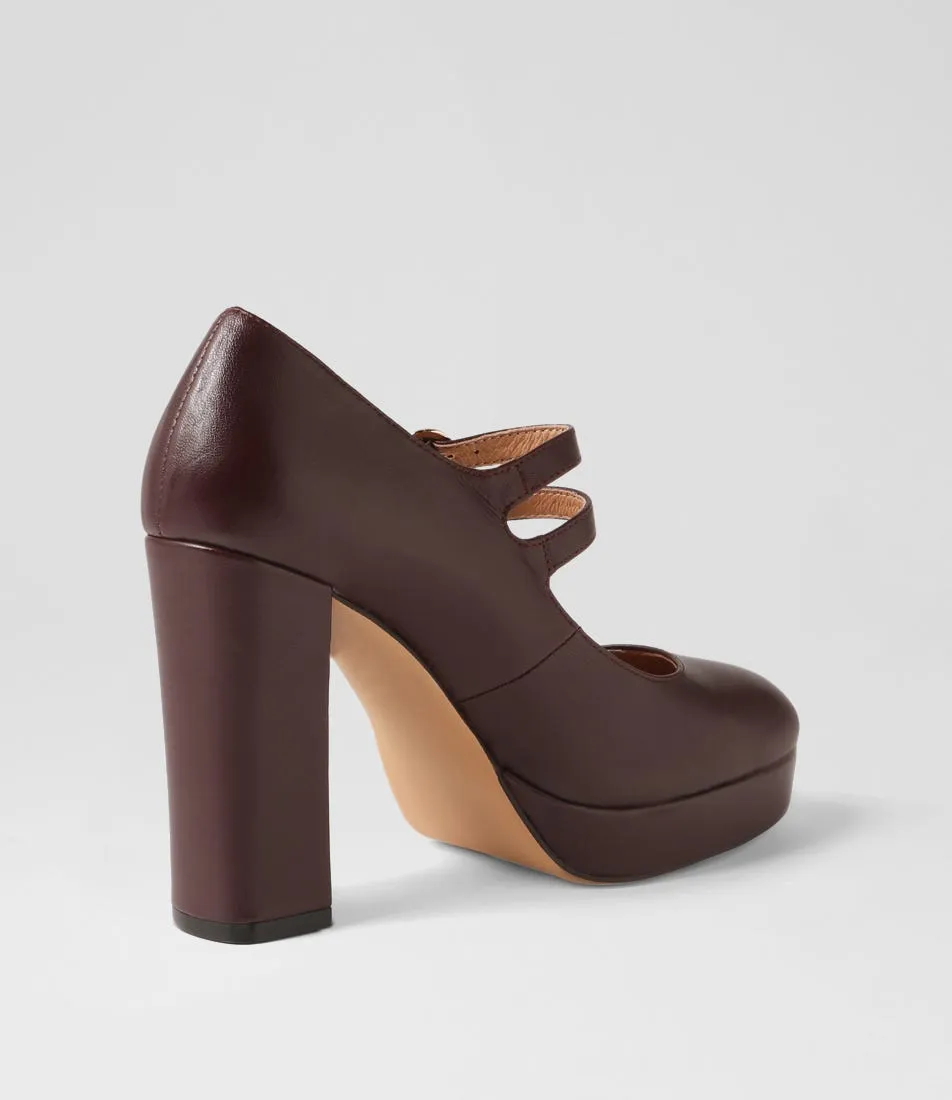 MOLLINI Ainey Burgundy Leather Mary Jane Heels