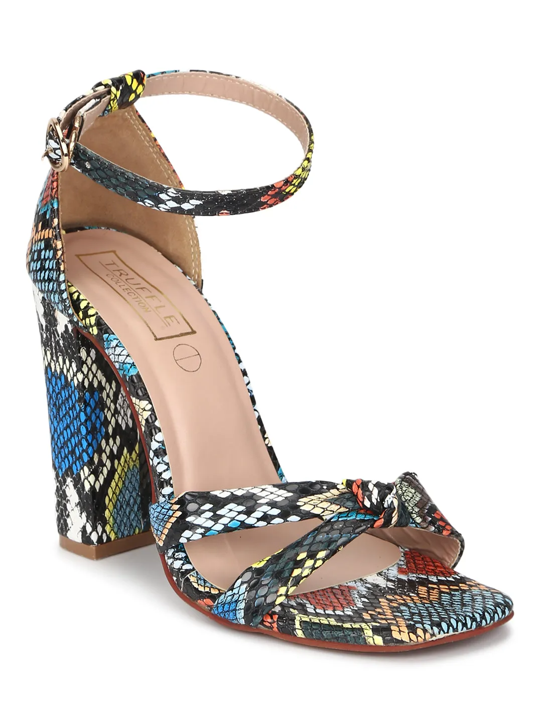 Multicolor Snake Kotted High Block Heels