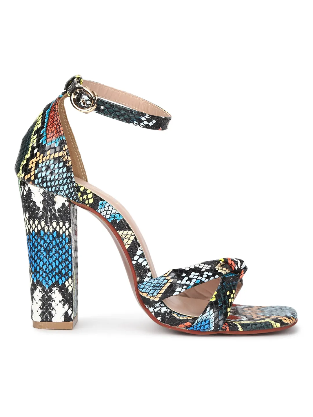 Multicolor Snake Kotted High Block Heels