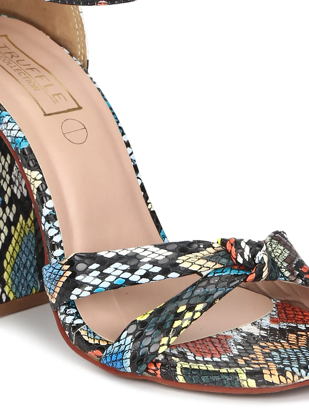 Multicolor Snake Kotted High Block Heels