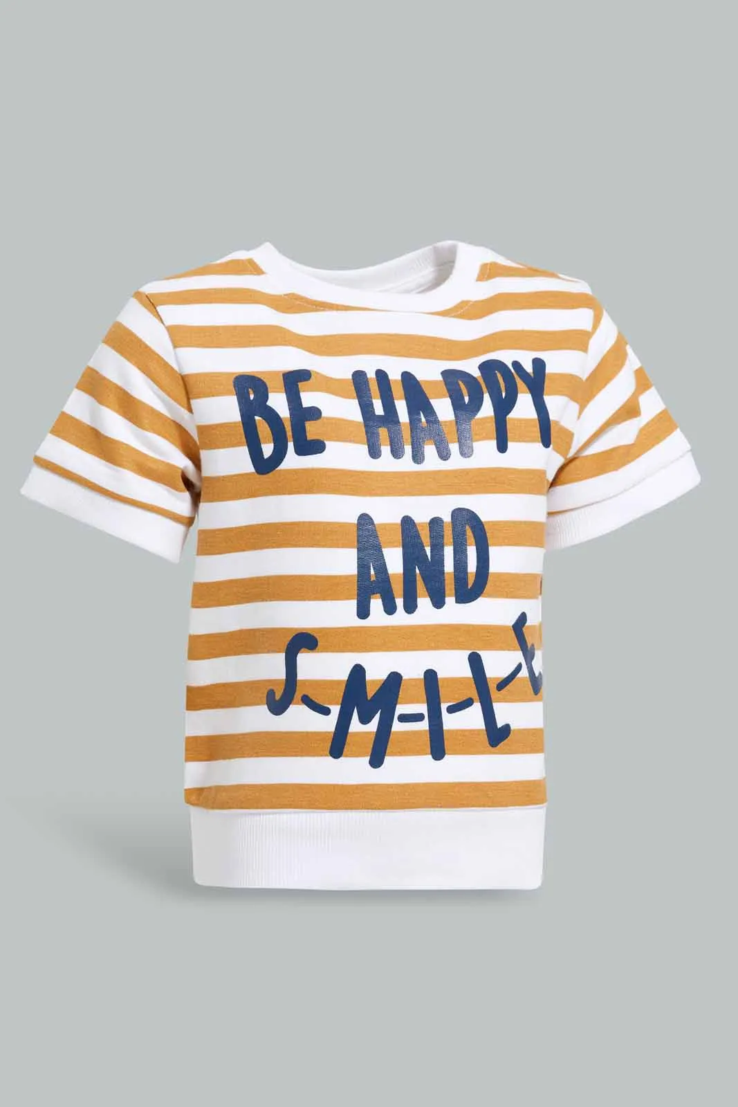 Mustard And White Striped Sweatshirt For Baby Boys